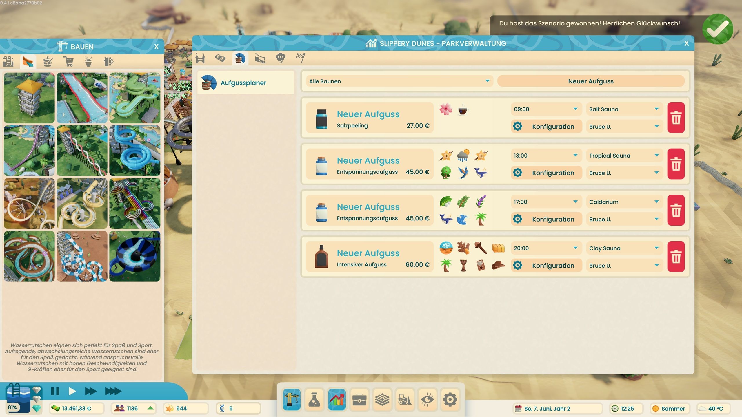 Unsere köstlich duftenden Aufgüsse sind heiß begehrt - Aquapark Tycoon.