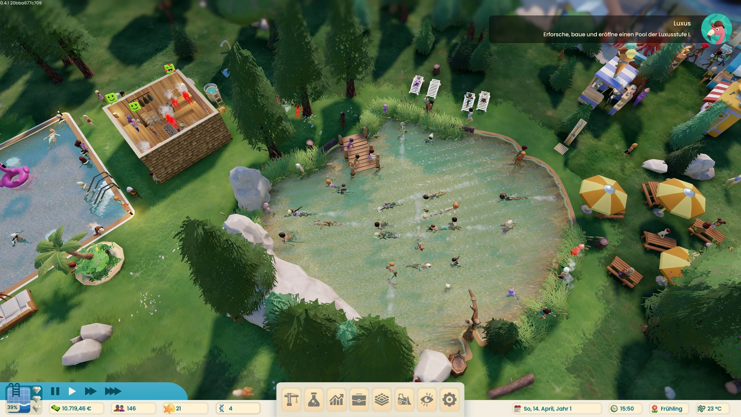 Im natürlichen Thermalbecken, lassen unsere Gäste ihre Seele baumeln - Aquapark Tycoon.