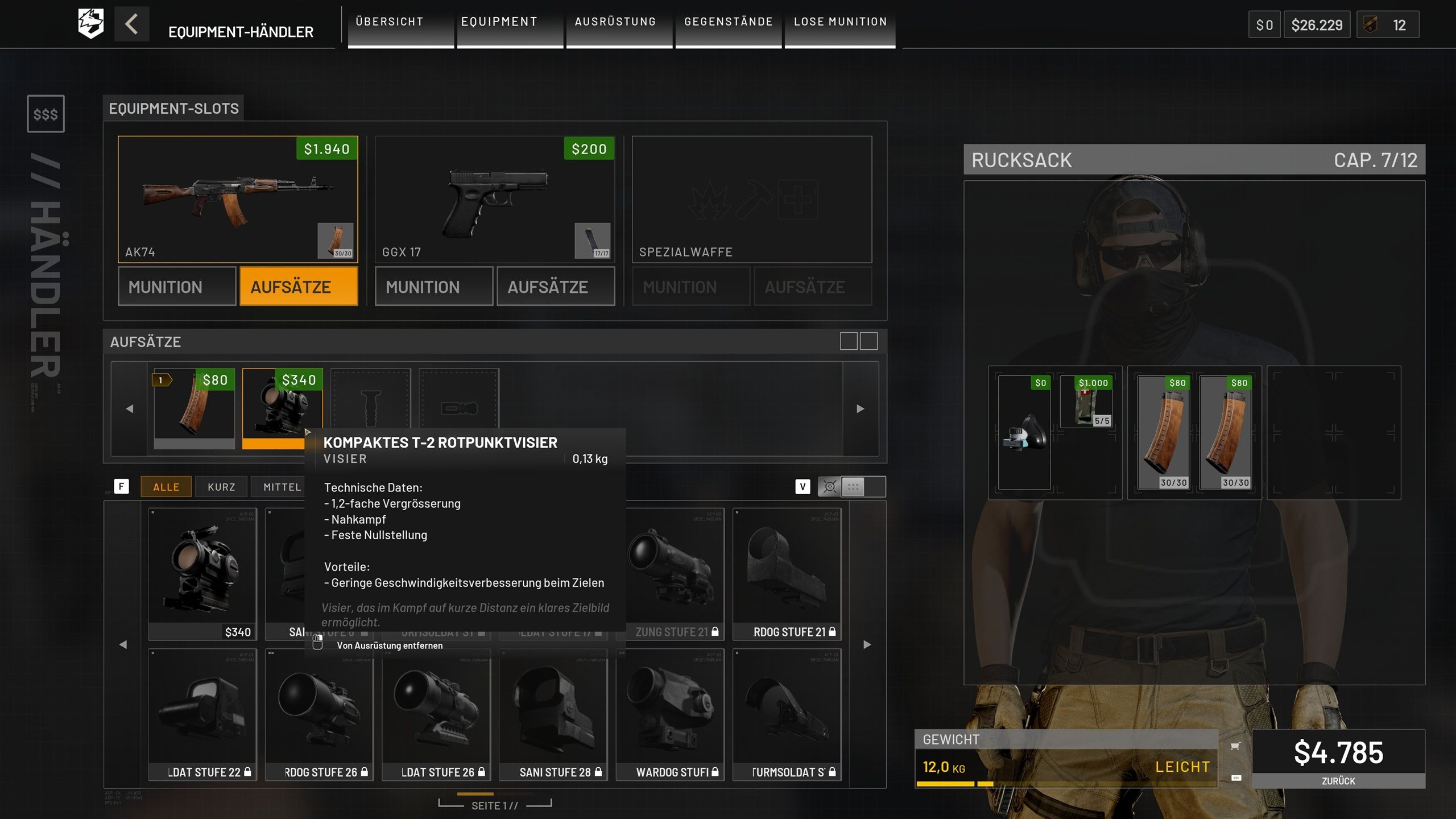 Beim Händler basteln wir uns gegen Bares, unser Loadout zusammen - Wardogs.